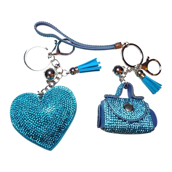 No brand Accessories - Turquoise Rhinestone Bling 2 pc Heart ❤️ & Mini Bag Charm Set